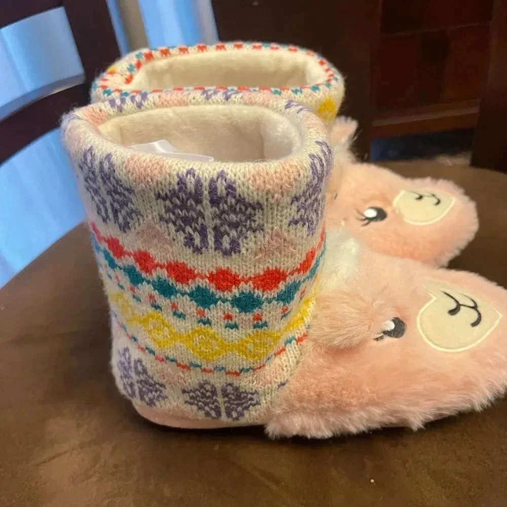 Kids Totes toasties kids Llama Pink and white Cozy dress up  slippers